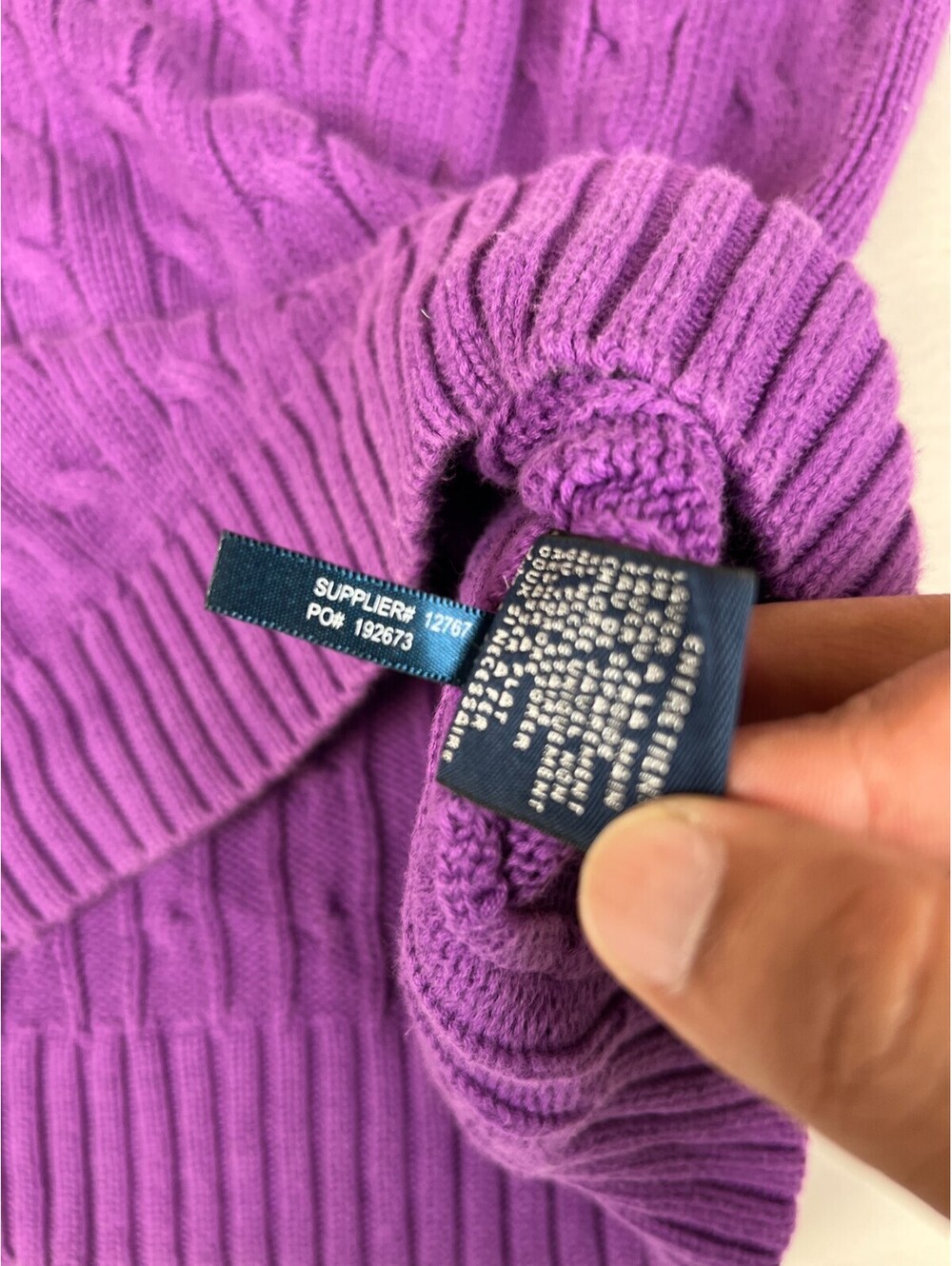 Ralph Lauren Sport Women's L Purple Cable Knit Cotton Crewneck Pullover Sweater - Picture 4 of 10